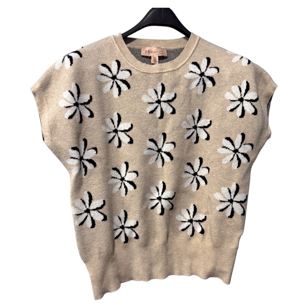 Philosophy Republic‎ Clothing Women Floral Sleeveless Knit Sweater Top M Beige